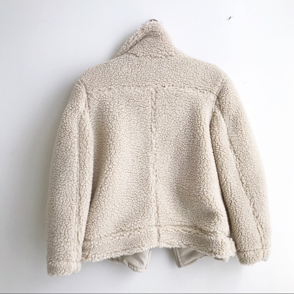 H&M Beige Sherpa Pile Teddy Faux Biker Coat - Picture 5 of 8